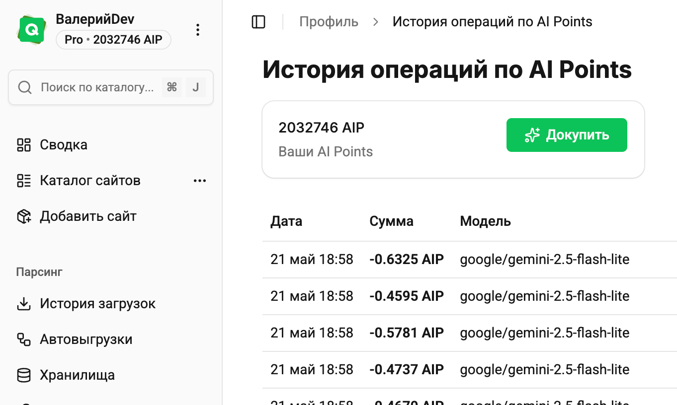 Пример отображения AI Points