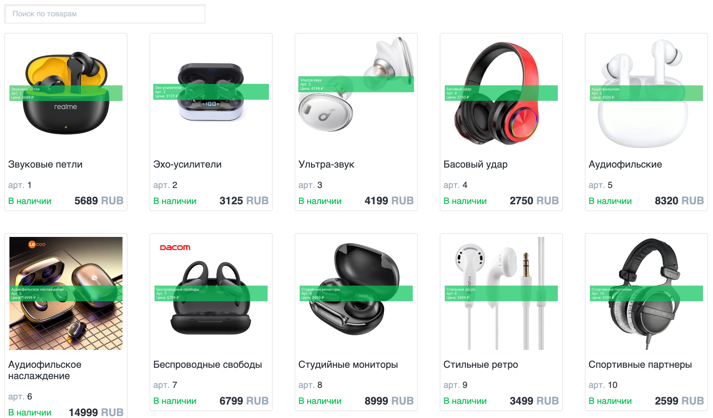 Витрины товаров